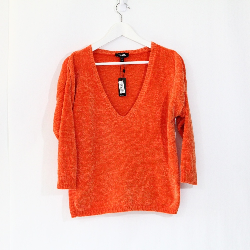 Express Chenille Sweater NEW Women Top Deep V Neck small